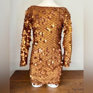 Motel Rocks Copper Gold Sequin Long Sleeve Dress